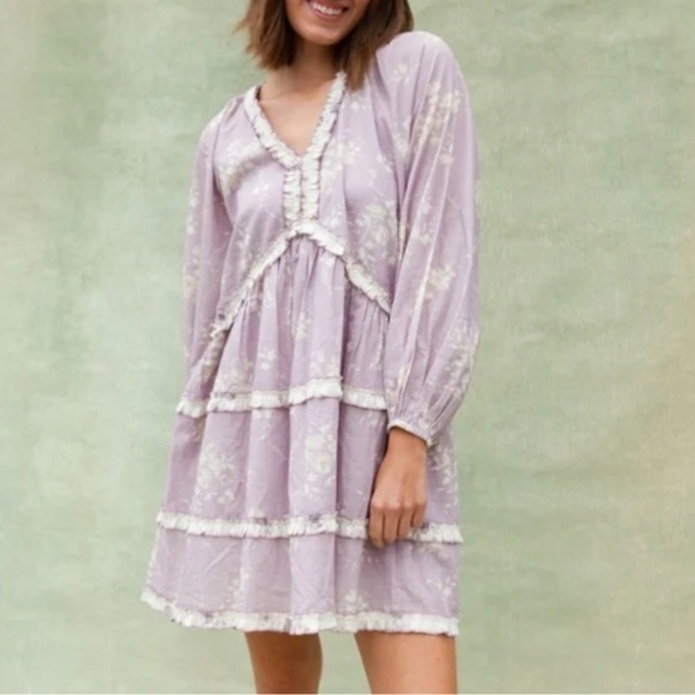 Anna Cate Aly Short Dress, lilac/ ivory, size XS NWT